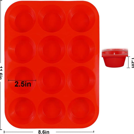 3 Pack Silicone Muffin Pan for Baking, Silicone Cupcake Pan, Muffin Tin 12 Cup Regular Size, Nonstick Silicone Molds Great for Making Muffin Cakes,Bread, Tart - BPA Free Baking Accessory.