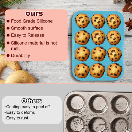 3 Pack Silicone Muffin Pan for Baking, Silicone Cupcake Pan, Muffin Tin 12 Cup Regular Size, Nonstick Silicone Molds Great for Making Muffin Cakes,Bread, Tart - BPA Free Baking Accessory.