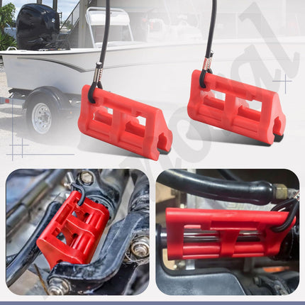 Red Hydraulic Steering Locks, Outboard Motor Steering Lock for Most Steering Cylinder Rods On Outboard Engines, in Position When Towing - Transom Savers for Outboard Motor Trailering/Transport.