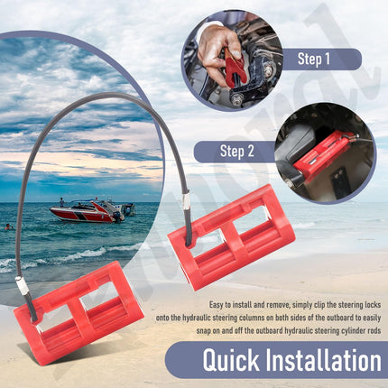 Red Hydraulic Steering Locks, Outboard Motor Steering Lock for Most Steering Cylinder Rods On Outboard Engines, in Position When Towing - Transom Savers for Outboard Motor Trailering/Transport.