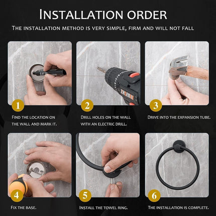 4PCS Bathroom Hardware Set 304 Stainless Steel Bathroom Accessories Set Including 2 Wall Mounted Stainless Steel Robe Hooks Toilet Paper Holder and Towel Ring (Black).