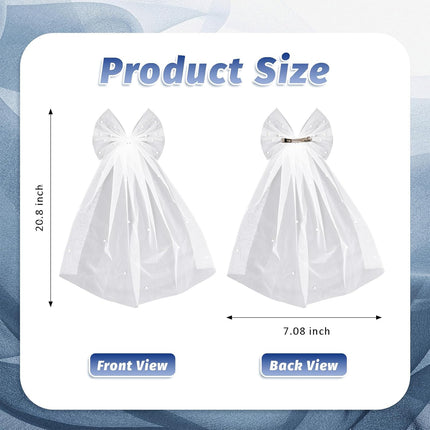 Bride Accessories Hair Bow Pearl Wedding Veil with Barrette Bachelorette Party.