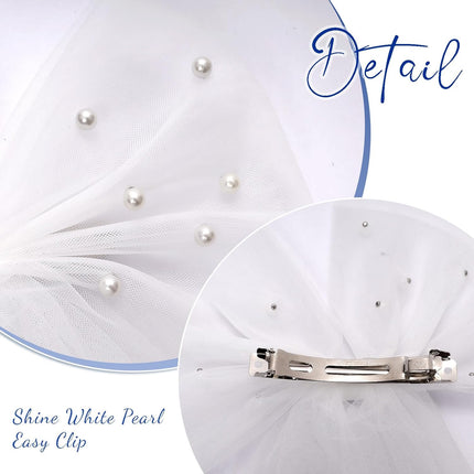 Bride Accessories Hair Bow Pearl Wedding Veil with Barrette Bachelorette Party.