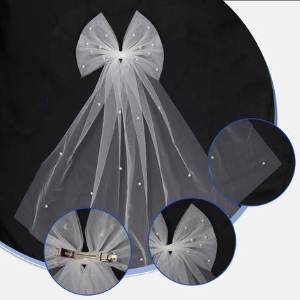 Bride Accessories Hair Bow Pearl Wedding Veil with Barrette Bachelorette Party.