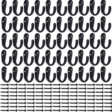 50PCS Coat Hooks Wall Mounted Single Prong Robe Hook for Hanging Towel Hooks with 100 Screws for Cup, Mug, Bags, Hat, Cap, Scarf, Pet leashes.