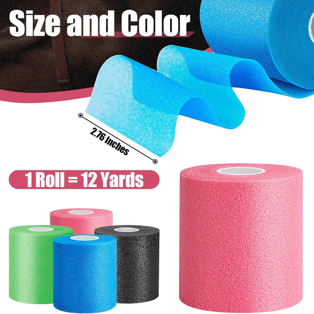 4 Pack Pre Wrap Athletic, Multi Color Prewrap, Pre Wrap for Hair Soccer, Prewrap Athletic Tape Headbands, 2.76 Inches X 12 Yards - Pink, Black, Blue, Green.