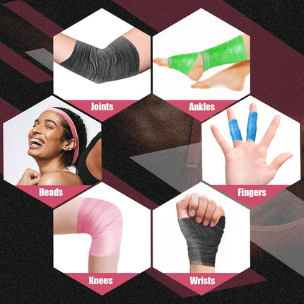 4 Pack Pre Wrap Athletic, Multi Color Prewrap, Pre Wrap for Hair Soccer, Prewrap Athletic Tape Headbands, 2.76 Inches X 12 Yards - Pink, Black, Blue, Green.