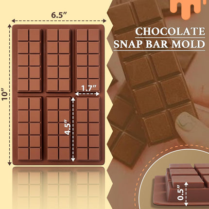 Chocolate Bar Molds, Silicone Snap Bars Making Set, Break Apart Wax Melt Mould, Easy Release Soy Candle Molds Rectangle Durable Non-Stick for Protein and Energy Soap Home DIY Handmade Gifts.