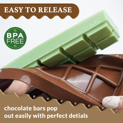 Chocolate Bar Molds, Silicone Snap Bars Making Set, Break Apart Wax Melt Mould, Easy Release Soy Candle Molds Rectangle Durable Non-Stick for Protein and Energy Soap Home DIY Handmade Gifts.
