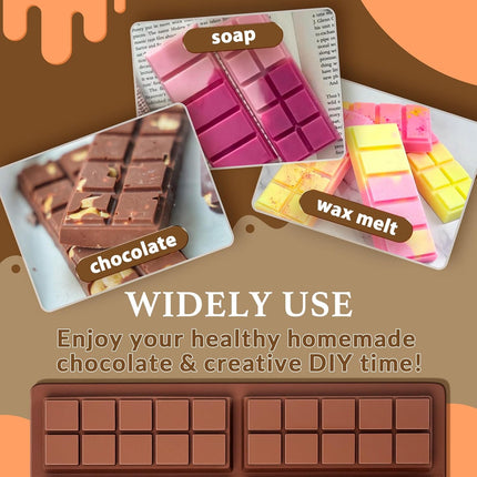 Chocolate Bar Molds, Silicone Snap Bars Making Set, Break Apart Wax Melt Mould, Easy Release Soy Candle Molds Rectangle Durable Non-Stick for Protein and Energy Soap Home DIY Handmade Gifts.