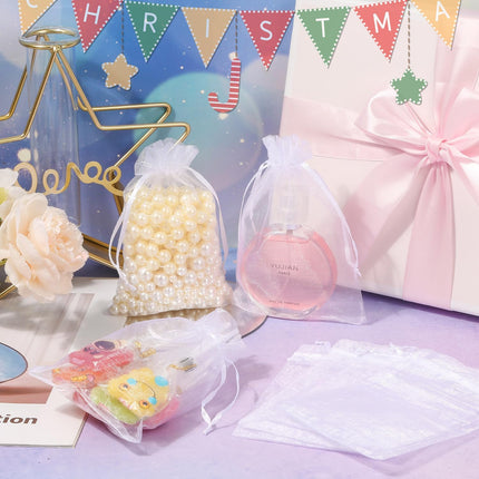 100PCS Premium Sheer Organza Bags, White Wedding Favor Bags Drawstring, 4x4.72 Jewelry Gift Bags Party, Jewelry, Festival, Bathroom Soaps, Makeup Organza Favor Bags.