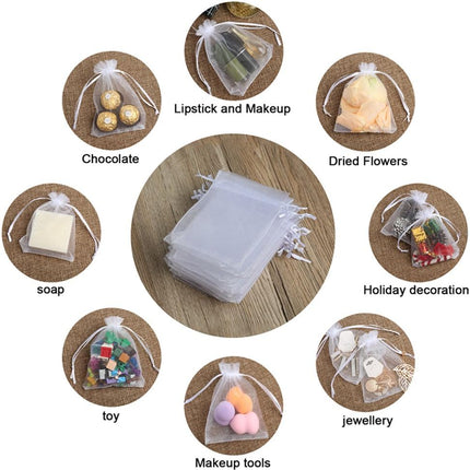 100PCS Premium Sheer Organza Bags, White Wedding Favor Bags Drawstring, 4x4.72 Jewelry Gift Bags Party, Jewelry, Festival, Bathroom Soaps, Makeup Organza Favor Bags.