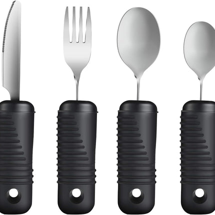 YPC Adaptive Utensils,Easy Grip Silverware,Built Up Bendable Fork,Teaspoon,Tablespoon and Knife for Tremors,Adults,Elderly,Arthritis and Parkinsons,4 Piece Set.