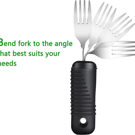 YPC Adaptive Utensils,Easy Grip Silverware,Built Up Bendable Fork,Teaspoon,Tablespoon and Knife for Tremors,Adults,Elderly,Arthritis and Parkinsons,4 Piece Set.