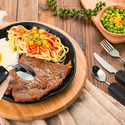 YPC Adaptive Utensils,Easy Grip Silverware,Built Up Bendable Fork,Teaspoon,Tablespoon and Knife for Tremors,Adults,Elderly,Arthritis and Parkinsons,4 Piece Set.