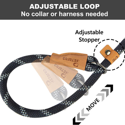 5 FT Slip Lead Dog Leash, Heavy Duty Rope Leash for Small Medium Large Dogs, No Pull Training Lead with Reflective Thread, Strong Comfortable Loop Leash (Black Stripe, Medium(3/8")).