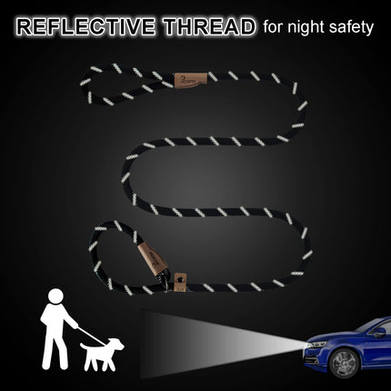 5 FT Slip Lead Dog Leash, Heavy Duty Rope Leash for Small Medium Large Dogs, No Pull Training Lead with Reflective Thread, Strong Comfortable Loop Leash (Black Stripe, Medium(3/8")).