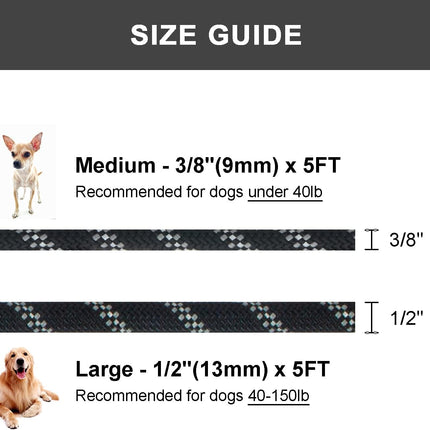 5 FT Slip Lead Dog Leash, Heavy Duty Rope Leash for Small Medium Large Dogs, No Pull Training Lead with Reflective Thread, Strong Comfortable Loop Leash (Black Stripe, Medium(3/8")).