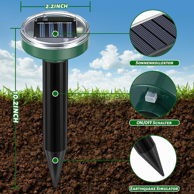 Mole Repellent 10 Packs, Outdoor Solar-Powered Animal Repellent, Waterproof Mole Killer Traps for Garden, Yard, Lawn,Effectively Repels Groundhog Snake Vole.