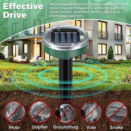 Mole Repellent 10 Packs, Outdoor Solar-Powered Animal Repellent, Waterproof Mole Killer Traps for Garden, Yard, Lawn,Effectively Repels Groundhog Snake Vole.
