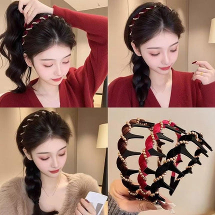 High Cranium Headband, 2025 New Elegant Non Slip Pearl Headbands, Vintage High Cranium Artificial Pearl Hairband, Bridal Hair Hoop Party Wedding Hair Accessories for Women.