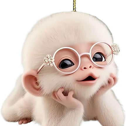 Cute Monkey Pendant Ornament - Acrylic Cute Monkey Auto Rear View Mirror Decoration, Funny Acrylic Swinging Hanging Ornament Car Decor.