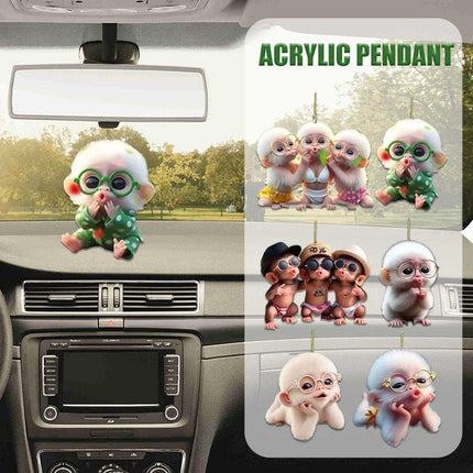 Cute Monkey Pendant Ornament - Acrylic Cute Monkey Auto Rear View Mirror Decoration, Funny Acrylic Swinging Hanging Ornament Car Decor.