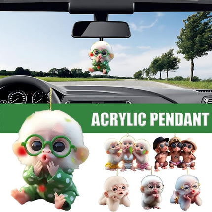 Cute Monkey Pendant Ornament - Acrylic Cute Monkey Auto Rear View Mirror Decoration, Funny Acrylic Swinging Hanging Ornament Car Decor.