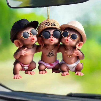 Cute Monkey Pendant Ornament - Acrylic Cute Monkey Auto Rear View Mirror Decoration, Funny Acrylic Swinging Hanging Ornament Car Decor.