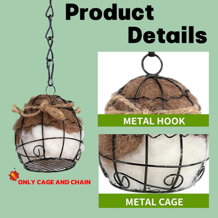 Outdoor Bird Nesting Ball,Metal Hanging Bird Cage,Outdoor Grid Bird Feeder,Garden Patio Nesting Ball,Design for Bird Lover Gifts,Bird Watching Gifts,Garden Ornament (Black, Large).