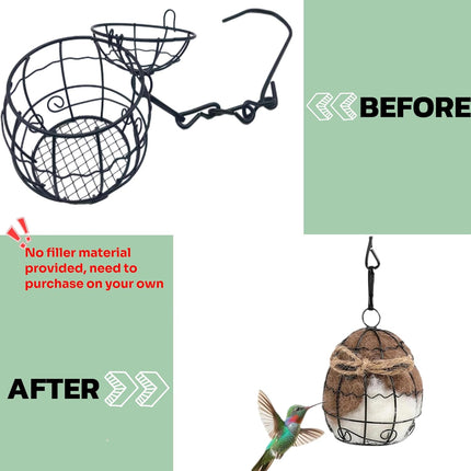 Outdoor Bird Nesting Ball,Metal Hanging Bird Cage,Outdoor Grid Bird Feeder,Garden Patio Nesting Ball,Design for Bird Lover Gifts,Bird Watching Gifts,Garden Ornament (Black, Large).