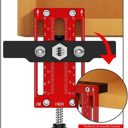 Cabinet Door Installation Positioner, Aluminum Alloy Cabinet Hardware Jig, Adjustable Length Cabinet Installation Tool, Effortless Alignment Door Installation Tools for Most Cabinet Doors (Red).