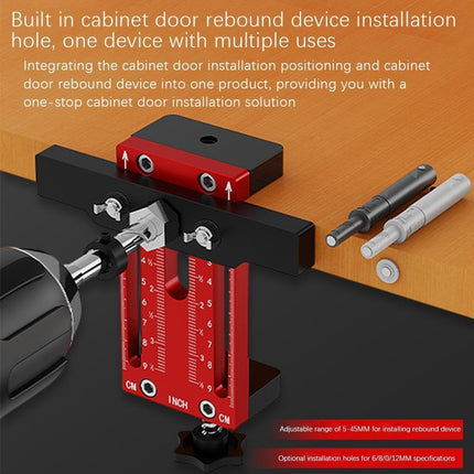Cabinet Door Installation Positioner, Aluminum Alloy Cabinet Hardware Jig, Adjustable Length Cabinet Installation Tool, Effortless Alignment Door Installation Tools for Most Cabinet Doors (Red).