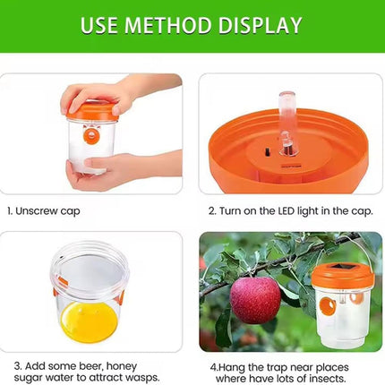 Solar Wasp Trap Outdoor Hanging,Solar Powered Bee Trap Reusable Fly Traps Outdoor Hanging Wasp Killer for Indoor Outdoor Patio Garden Home(Orange).