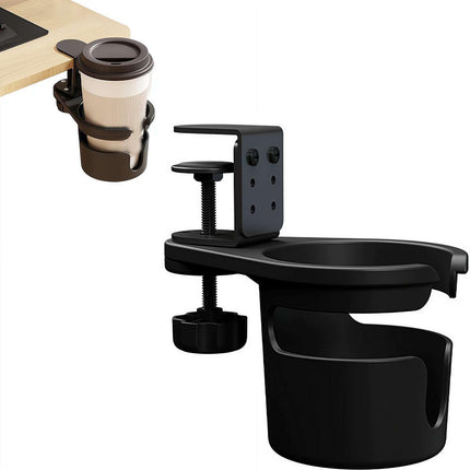Desk Cup Holder, Anti-Spill Cup Holder for Desk, 180° Rotating Under Table Cup Holder, Desk Side Drinking Cup Holder, Coffee Mug Storage for Home Office Desk Gaming Desk Accessories (Black).