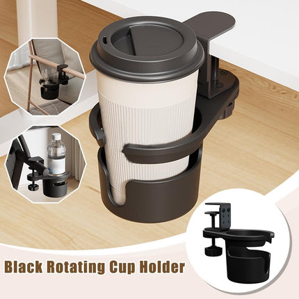 Desk Cup Holder, Anti-Spill Cup Holder for Desk, 180° Rotating Under Table Cup Holder, Desk Side Drinking Cup Holder, Coffee Mug Storage for Home Office Desk Gaming Desk Accessories (Black).