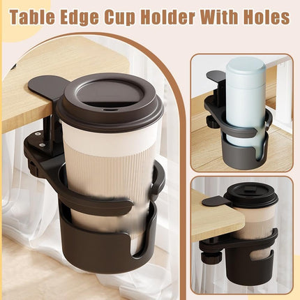 Desk Cup Holder, Anti-Spill Cup Holder for Desk, 180° Rotating Under Table Cup Holder, Desk Side Drinking Cup Holder, Coffee Mug Storage for Home Office Desk Gaming Desk Accessories (Black).