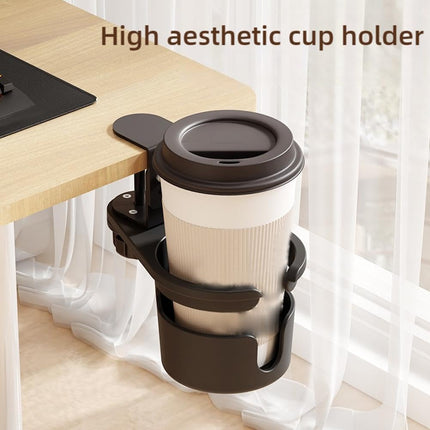 Desk Cup Holder, Anti-Spill Cup Holder for Desk, 180° Rotating Under Table Cup Holder, Desk Side Drinking Cup Holder, Coffee Mug Storage for Home Office Desk Gaming Desk Accessories (Black).
