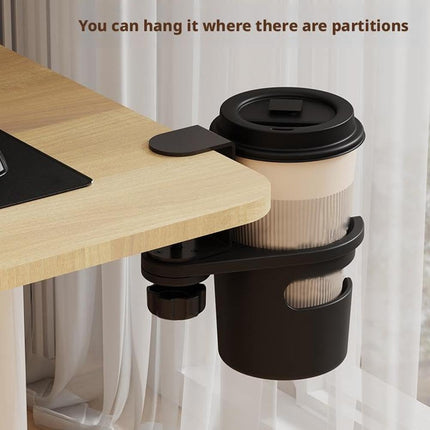 Desk Cup Holder, Anti-Spill Cup Holder for Desk, 180° Rotating Under Table Cup Holder, Desk Side Drinking Cup Holder, Coffee Mug Storage for Home Office Desk Gaming Desk Accessories (Black).