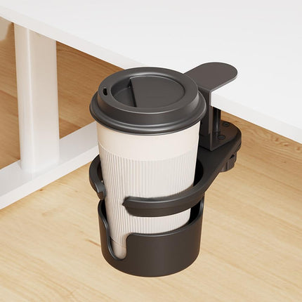 Desk Cup Holder, Anti-Spill Cup Holder for Desk, 180° Rotating Under Table Cup Holder, Desk Side Drinking Cup Holder, Coffee Mug Storage for Home Office Desk Gaming Desk Accessories (Black).