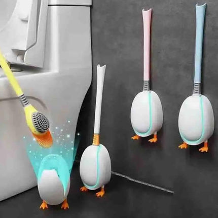 Diving Duck Toilet Brush,Soft Silicone Flex Toilet Brush and Holder,Cartoon Duck Deep Cleaning Bathroom Brush Toilet Accessory,Creative Wall-Mounted Silicone Toilet Cleaner Brush.