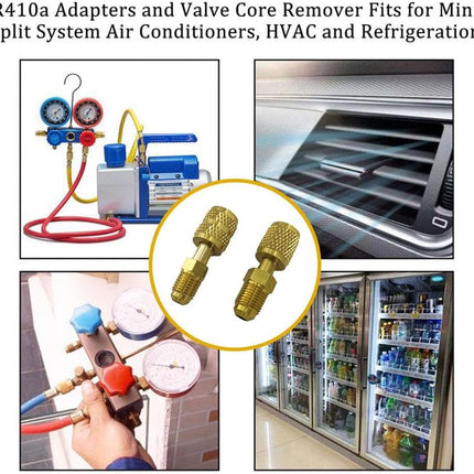 R410 R32 R22 Brass Adapter, Reverse Thread Fitting for R410/R32/R22 Mini Split Systems, Vacuum Pump & Gauge Hose Connector, Easy to Install Durability.