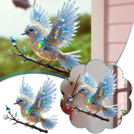 2025 New Crystal Sky Bluebird Stained Art Ornament - Stained Inspired Art, Hummingbird Stained Glass Window Hanging, Acrylic Sun Catcher for Windows Indoor Gardens (1PCS).
