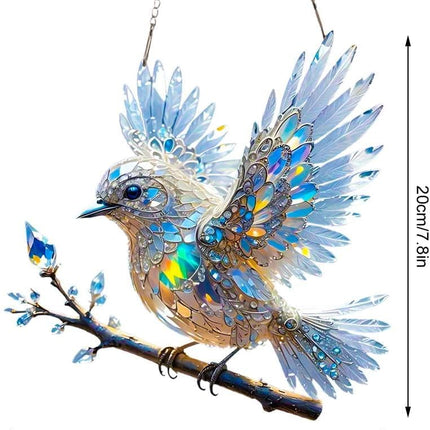 2025 New Crystal Sky Bluebird Stained Art Ornament - Stained Inspired Art, Hummingbird Stained Glass Window Hanging, Acrylic Sun Catcher for Windows Indoor Gardens (1PCS).