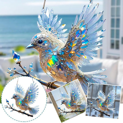 2025 New Crystal Sky Bluebird Stained Art Ornament - Stained Inspired Art, Hummingbird Stained Glass Window Hanging, Acrylic Sun Catcher for Windows Indoor Gardens (1PCS).