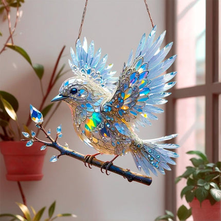 2025 New Crystal Sky Bluebird Stained Art Ornament - Stained Inspired Art, Hummingbird Stained Glass Window Hanging, Acrylic Sun Catcher for Windows Indoor Gardens (1PCS).