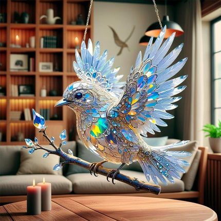 2025 New Crystal Sky Bluebird Stained Art Ornament - Stained Inspired Art, Hummingbird Stained Glass Window Hanging, Acrylic Sun Catcher for Windows Indoor Gardens (1PCS).