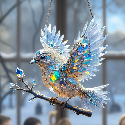 2025 New Crystal Sky Bluebird Stained Art Ornament - Stained Inspired Art, Hummingbird Stained Glass Window Hanging, Acrylic Sun Catcher for Windows Indoor Gardens (1PCS).