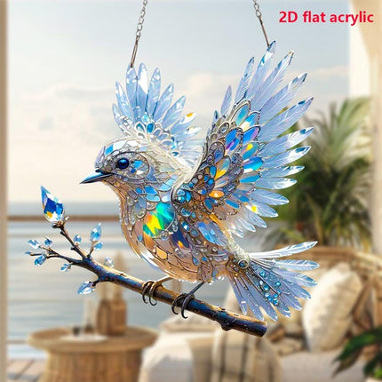 2025 New Crystal Sky Bluebird Stained Art Ornament - Stained Inspired Art, Hummingbird Stained Glass Window Hanging, Acrylic Sun Catcher for Windows Indoor Gardens (1PCS).