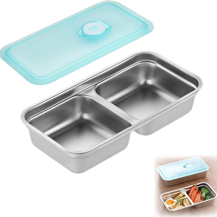 Grab and Go Snack Containers – Reusable Stainless Steel Double Compartment Containers with Lids, Stainless Steel Snack Containers, Snacks Dips for Snacks, Dips, Takeout, Travel.